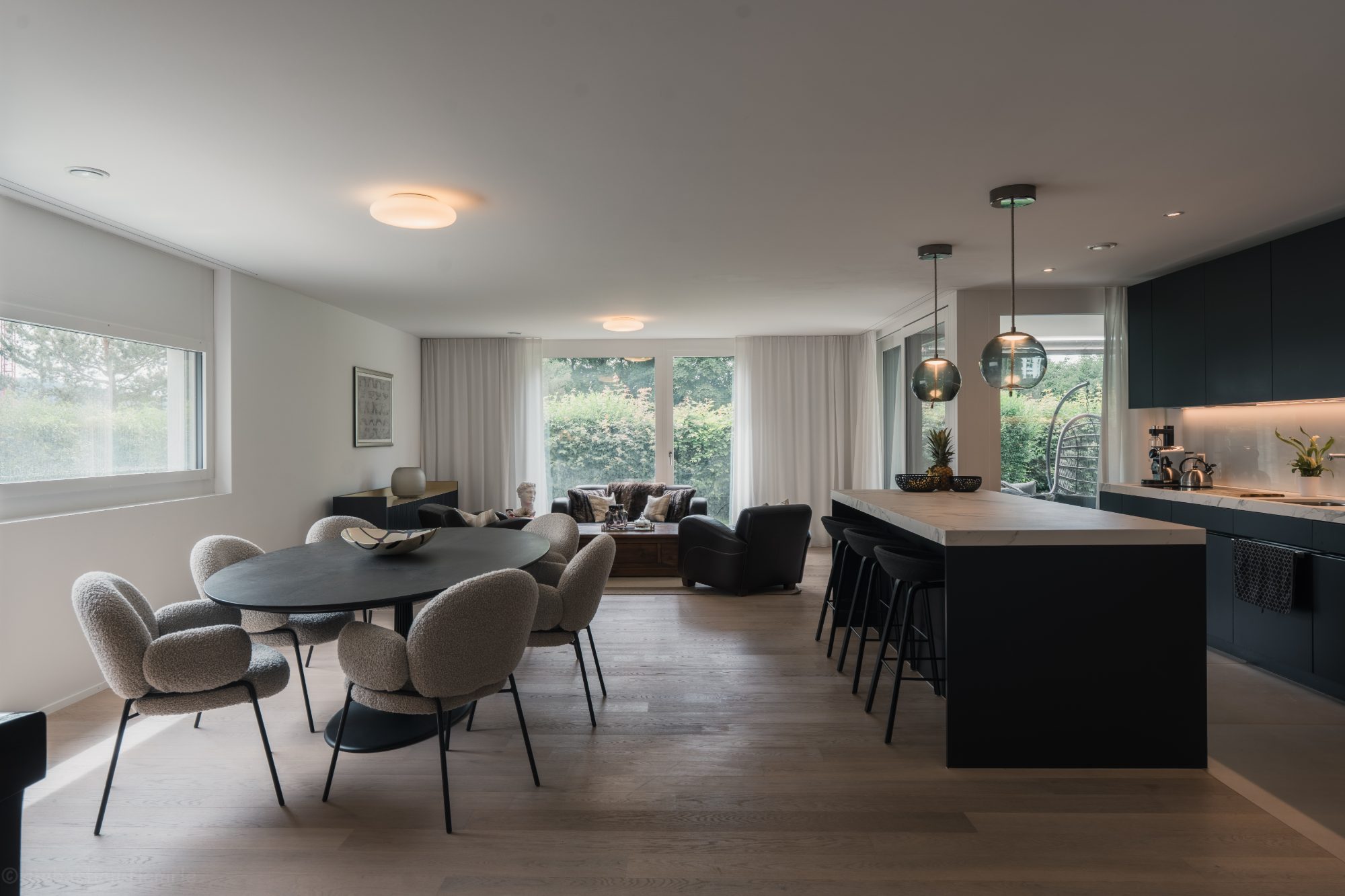 Open-plan living room facing the garden